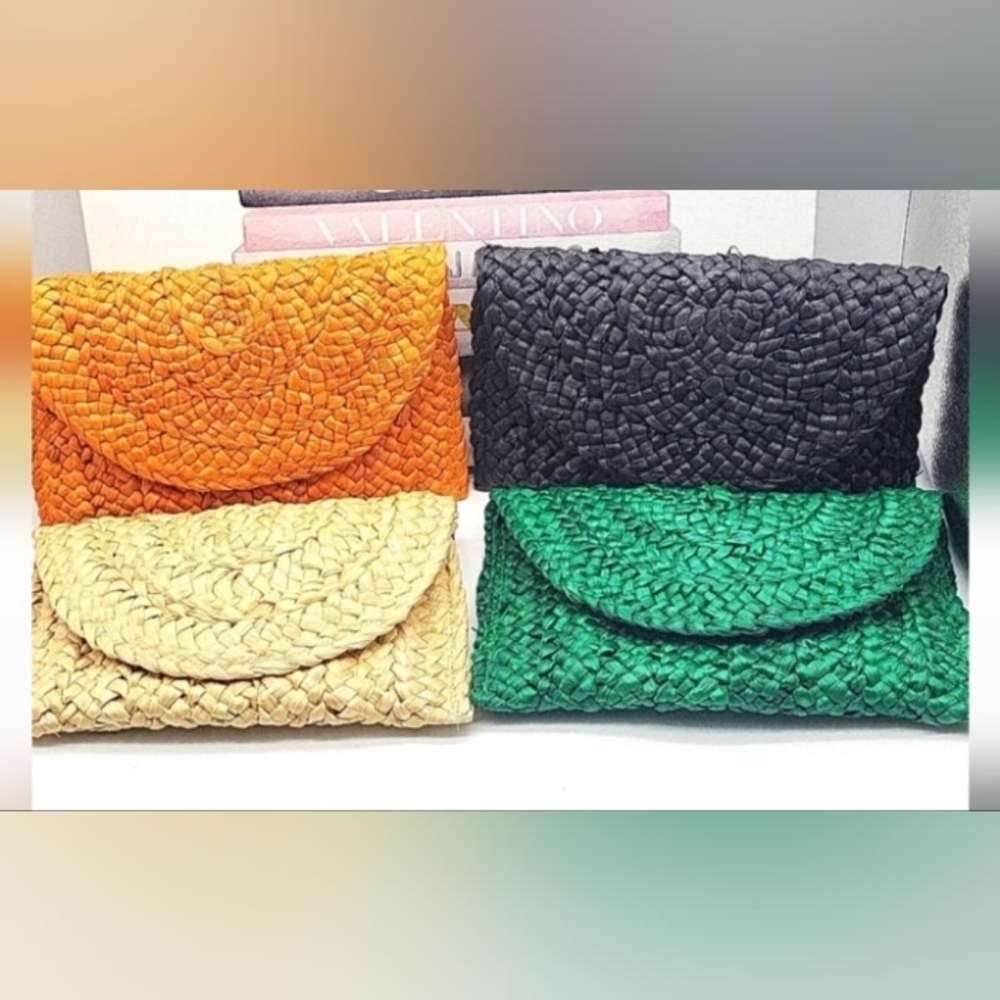 NWT Orange Woven Raffia Clutch - Picture 8 of 8